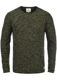 Millard Herren Strickpullover Feinstrick Pullover mit Rundhalsausschnitt, Größe:S, Farbe:Dark Olive w. Black