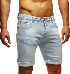 Shorts Herren Kurze Hosen Männer Jeansshorts Denim Sommer Freizeithose Basic LN-1397 Blau