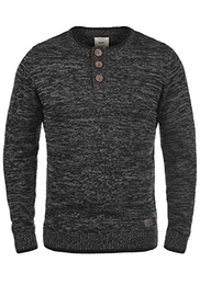 Mateo Herren Strickpullover Feinstrick Pullover Mit Rundhals Und Knopfleiste Aus 100% Baumwolle, Größe:M, Farbe:Black