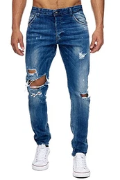 Herren Hose Ripped Jeans Königsblau Slim-Fit Stretch-Denim