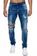 Megastyl Herren Hose Ripped Jeans Königsblau Slim-Fit Stretch-Denim