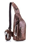Tasche Leder Herren Sling Bag Schulter Rucksack Schultertasche Brusttasche Wasserresistent Tragetasche Umhängetasche Messengertasche für Wandern Arbeiten Schule Geschäft Radfahren Reise Braun