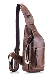 Tasche Leder Herren Sling Bag Schulter Rucksack Schultertasche Brusttasche Wasserresistent Tragetasche Umhängetasche Messengertasche für Wandern Arbeiten Schule Geschäft Radfahren Reise, Braun