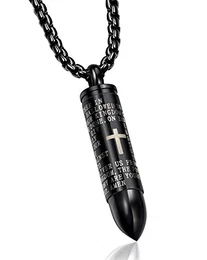 sailimue 3MM Edelstahl Halskette für Herren Damen Rolo Kette Kreuz Patrone Anhänger mit dem Gebet der Bibel 56CM