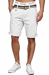 Indicode Herren Cuba Chino Shorts mit 5 Taschen inkl. Gürtel aus 100% Baumwolle Kurze Hose Regular Fit Bermudas Sommerhose Herrenshorts Short Men Pants Chinohose für Männer Off White M
