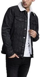 TB1796 Herren und Jungen Sherpa Denim Jacket, klassische Trucker-Jeansjacke mit Fell für Herbst und Winter, warm gefüttert - black washed, Größe M