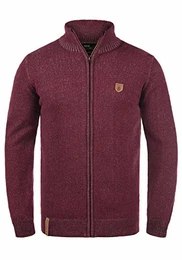 Andy Herren Strickjacke Cardigan Grobstrick Winter Pullover mit Stehkragen und Reißverschluss, Größe:M, Farbe:Wine (227)