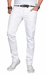 A. Salvarini Designer Herren Jeans Hose Basic Stretch Jeanshose Regular Slim [AS040 - Weiss - W32 L30]