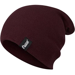 TRUE VISION Burgund Herren Strickmütze - Tragen Sie Sie im relaxten Slouch Oder üblicheren Turn Cuff Beanie-Stil - Weiche & Bequeme Einheitsgröße – Winter Warme Gestrickte Acrylfaser - Unisex
