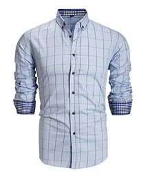 Herren Hemd Kariert Kentkragen Langarm Shirts Businesshemd aus Baumwolle(Blau,M)