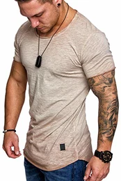 Oversize Herren Vintage T-Shirt Verwaschen Crew Neck Rundhals Basic Shirt 6033 Beige L