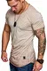 Amaci&Sons Oversize Herren Vintage T-Shirt Verwaschen Crew Neck Rundhals Basic Shirt 6033 Beige L
