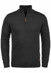 Blend Robin Herren Strickpullover Troyer Mit Stehkragen Und Reißverschluss (70815) Charcoal