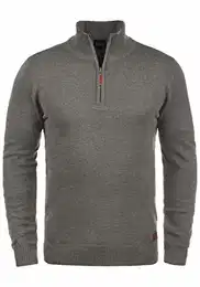 Blend Robin Herren Strickpullover Troyer Feinstrick Pullover Mit Stehkragen Und Reißverschluss, Größe:XXL, Farbe:Zink Mix (70815)