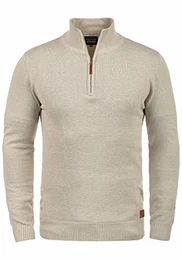 Robin Herren Strickpullover Troyer Feinstrick Pullover Mit Stehkragen Und Reißverschluss, Größe:L, Farbe:Sand Mix (70810)