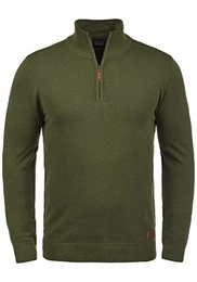 Robin Herren Strickpullover Troyer Feinstrick Pullover Mit Stehkragen Und Reißverschluss, Größe:M, Farbe:Burnt Olive (77011)