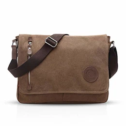 Retro Umhängetasche Schultertasche Segeltuch Laptoprucksäcke für 14 Zoll Laptop Kuriertasche Herren Damen Crossbody Messenger Bag Reise Schule Hochschule Multifunktions Schulranzen Braun