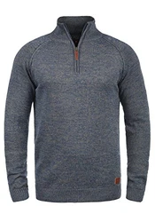 Blend Danovan Herren Strickpullover Troyer Feinstrick Pullover mit Stehkragen und Reißverschluss Ensign Blue