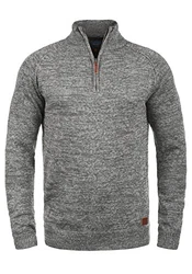 Blend Danovan Herren Strickpullover Troyer Feinstrick Pullover mit Stehkragen und Reißverschluss Pewter Mix (70817)