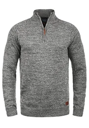 Danovan Herren Strickpullover Troyer Feinstrick Pullover mit Stehkragen und Reißverschluss, Größe:M, Farbe:Pewter Mix (70817)