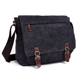 Umhängetasche Herren Schultertasche 16 Zoll Kuriertasche Canvas Laptop Tasche Messenger Bag für Arbeit und Schule. (Schwarz)