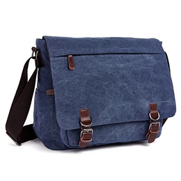 Umhängetasche Herren Schultertasche 16 Zoll Kuriertasche Canvas Laptop Tasche Messenger Bag für Arbeit und Schule. (Blau)