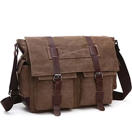 Herren Umhängetasche Schultertasche 16 Zoll Kuriertasche Canvas Laptop Tasche Messenger Bag für Arbeit und Schule. (L, kaffeebraun)