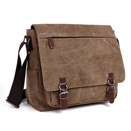Umhängetasche Herren Schultertasche 16 Zoll Kuriertasche Canvas Laptop Tasche Messenger Bag für Arbeit und Schule. (Kaffee)