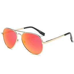 AMZTM Klassisch Mode Doppelbrücke Metall Gold Rahmen Pilotenbrille Verspiegelt REVO Orange Rot Linsen Polarisiert Damen Und Herren Aviator Sonnenbrille
