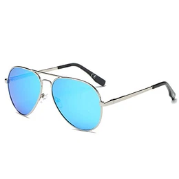 AMZTM Klassisch Mode Doppelbrücke Metall Silber Rahmen Pilotenbrille Verspiegelt REVO Eisblau Linsen Polarisiert Damen Und Herren Aviator Sonnenbrille