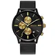 Herren Uhren Schwarz Edelstahl Mesh Armband Elegant - Analog Quarz Uhr - Gold Zifferblatt - Chronograph Wasserdicht Datum - BAOGELA Marken