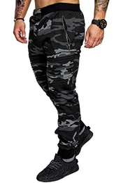 Herren Zipper Biker Style Camouflage Trainingshose Jogginghose Sporthose 2007 Camouflage Schwarz M