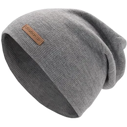 urban air Street Classics Slouch Beanie, Mütze, mit Lederpatch Damen, Herren für das ganze Jahr, weicher Stoff in hell grau