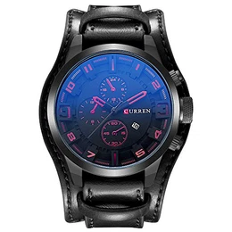 Herren Uhr KZKR Leder Armbanduhr Analog Quarz Uhren Braun Schwarz Herrenuhr mit Datum Funktion (Schwarz)