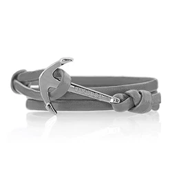 Anker Armband Leder Modeschmuck Maritim Unisex :: Ankerfarbe: Silber :: (Grey Wolf)
