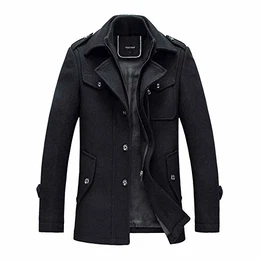 Herren Wintermantel mit Stehkragen und Hochwertige Materialqualität Lange Jacke (3XL, Schwarz) 3XL Schwarz