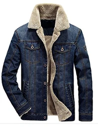Classics Herren Jeansjacke Winter Denim Jacket Gefütterte Jeans Jacke Winterjacke Style2-Dunkelblau M