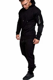 Herren Cargo Stil Sportanzug Jogginganzug Trainingsanzug Sporthose+Hoodie 1003 Schwarz S