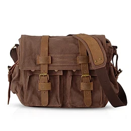 Unisex Umhängetasche/Laptoptasche 14 Zoll für Arbeit Herren Messenger Bag Schultertasche Multifunktions Reise Canvas Braun
