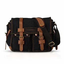 Unisex Umhängetasche/Laptoptasche 14 Zoll für Arbeit Herren Messenger Bag Schultertasche Multifunktions Reise Canvas Schwarz