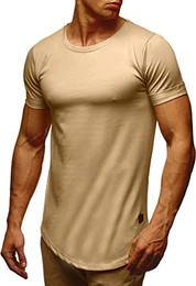 Herren Sommer T-Shirt Rundhals-Ausschnitt Slim Fit Baumwolle-Anteil Moderner Männer T-Shirt Crew Neck Hoodie-Sweatshirt Kurzarm lang LN6368 Beige Medium