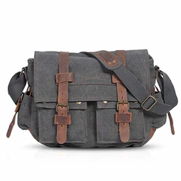 Unisex Umhängetasche/Laptoptasche 14 Zoll für Arbeit Herren Messenger Bag Schultertasche Multifunktions Reise Canvas Grau