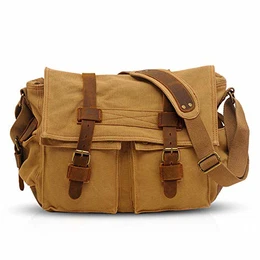 Unisex Umhängetasche/Laptoptasche 14 Zoll für Arbeit Herren Messenger Bag Schultertasche Multifunktions Reise Canvas Khaki
