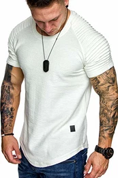 Herren Oversize Vintage Biker-Style Crew-Neck T-Shirt Sweatshirt 6068 Weiß M