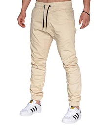 MasonBZ Chino Jogger Jogginghose Harem Style Jogger Slim Fit Stoffhose Gummibund 25 Farben (XS-5XL) (M, Beige)