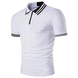 Herren Shirt Polo Kurzarmshirt Slim Polohemden Baumwolle, Weiß-Schwarz Gestreift, Gr. XXL