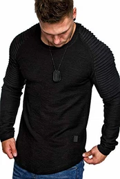 Oversize Vintage Herren Pullover Biker-Style Hoodie Sweatshirt Crew-Neck 6069 Schwarz XL