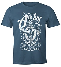 Herren T-Shirt - Anker Motiv Aufdruck Anchor Your Soul Seemann Denim S
