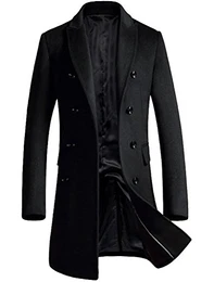 Herren Warme Wolle Coat Wintermantel Jacke Herrenmantel, M, Schwarz