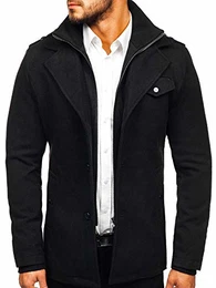 Herren Mantel Wärmemantel mit Kapuze Übergangsjacke Winterjacke J.Style 3128 Schwarz M [4D4]